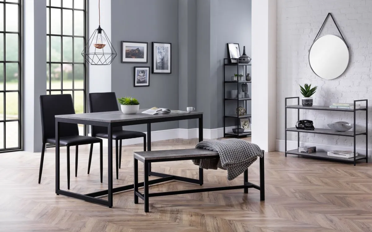 4-Piece Dining Set with Bench - Grey, Metal