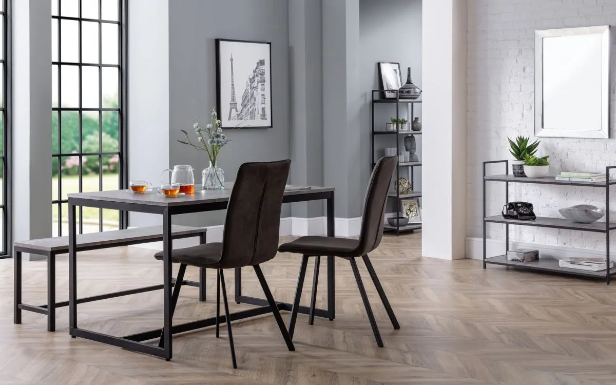 4-Piece Dining Set with Bench - Grey, Metal