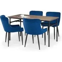 4-Seater Dining Set with 4 Chairs - Black, Elm Wood