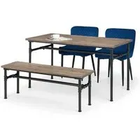 4-Seater Dining Set with Bench - Black, Elm Wood