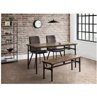 4-Seater Dining Set with Bench - Black, Elm Wood