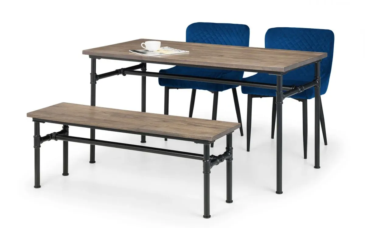 4-Seater Dining Set with Bench - Black, Elm Wood