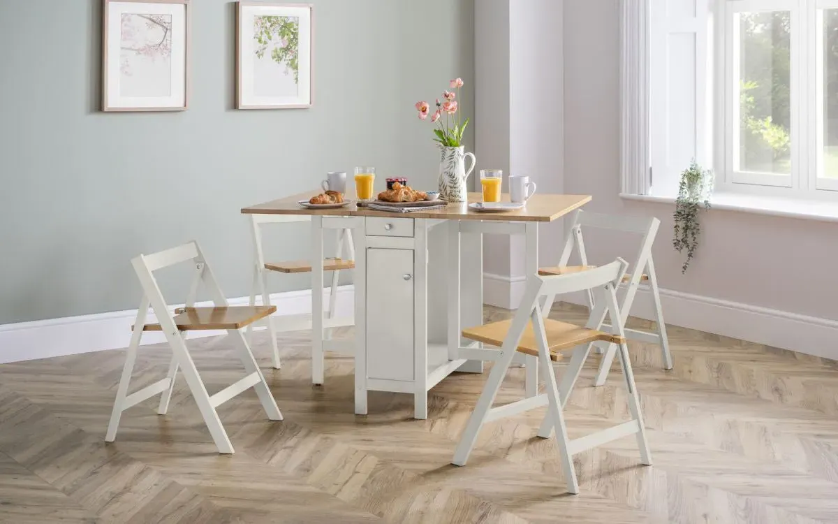4-Seater Dining Set with Storage - White, Wood