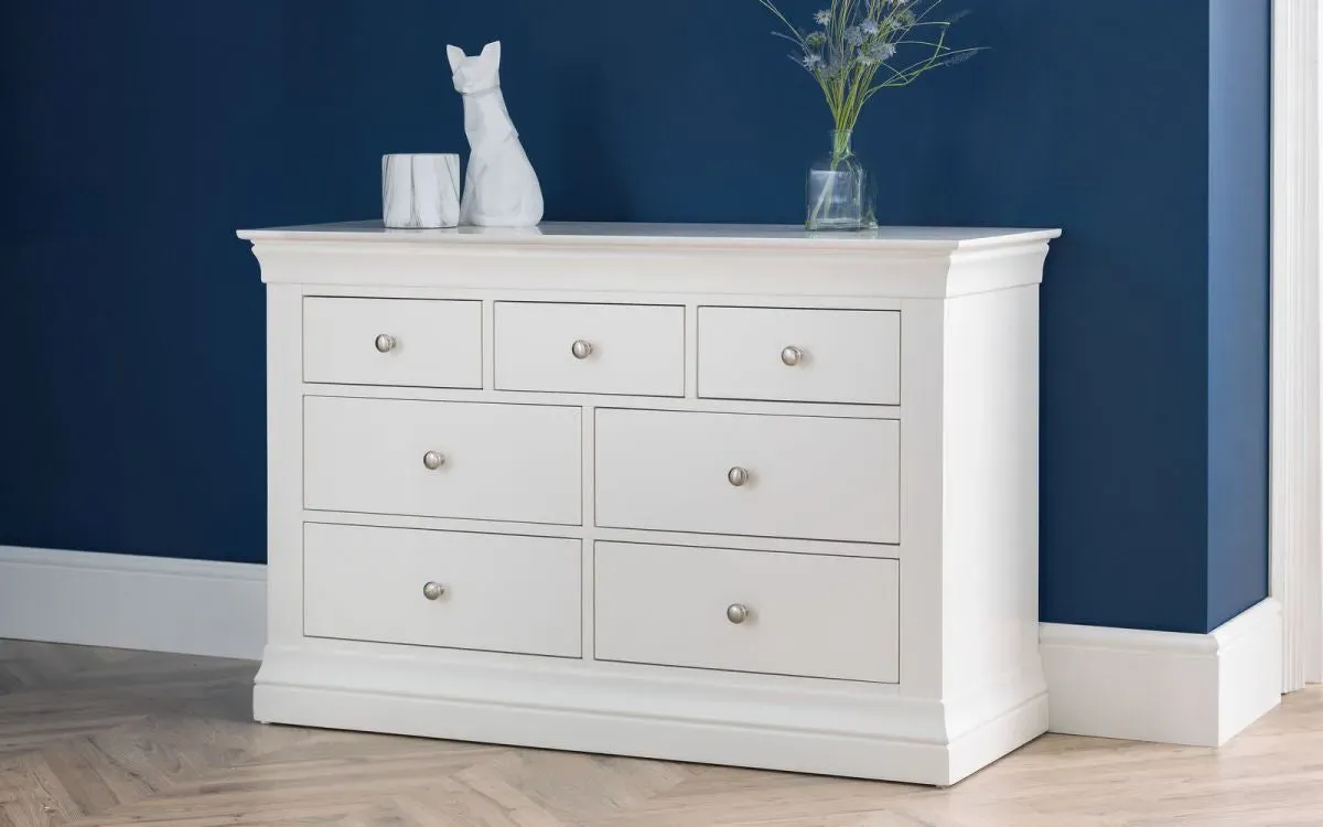 4+3 Drawer Chest with Steel Handles - White, Pine