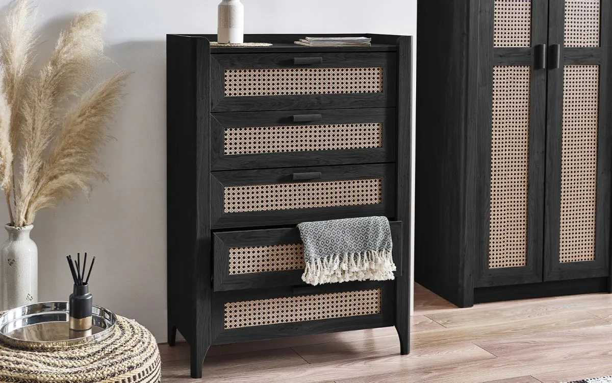 5-Drawer Chest with Curved Design - Black, Ash image