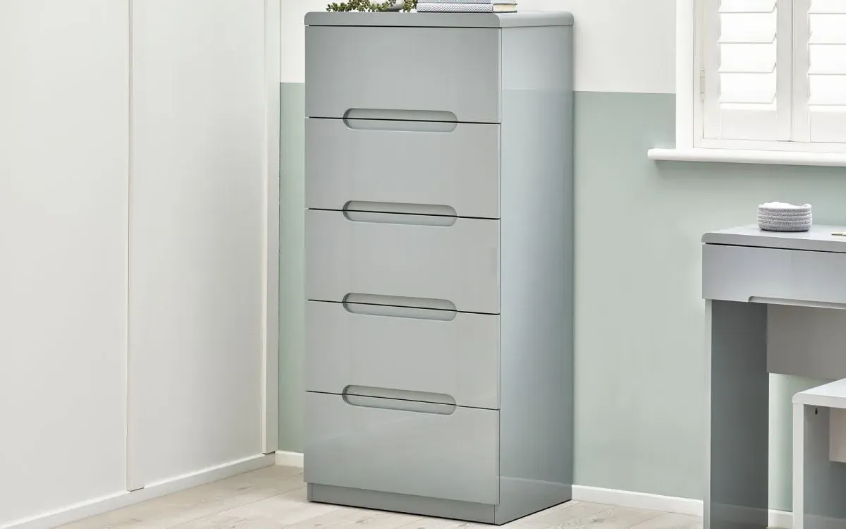5 Drawer Narrow Chest - Grey, MDF
