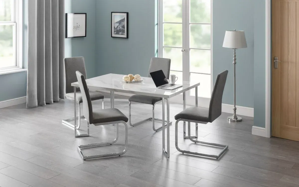 5-Piece Dining Set with 4 Chairs - White, Marble image