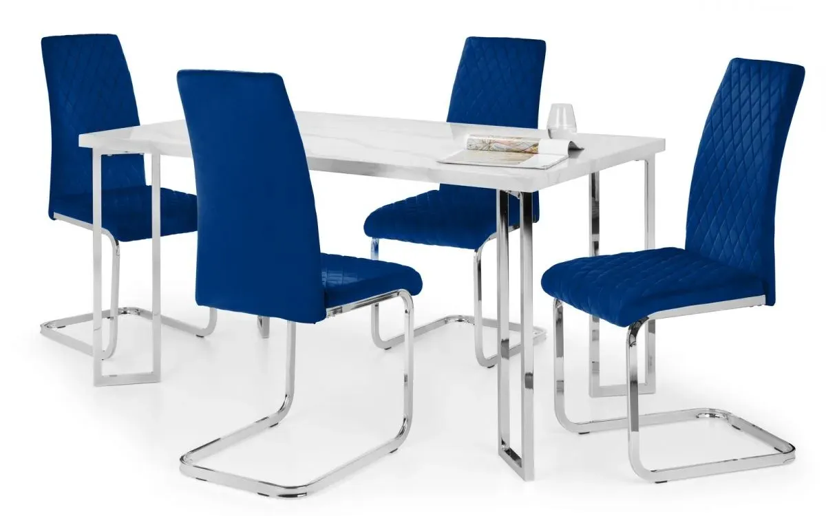 5-Piece Dining Set with Blue Chairs - White image