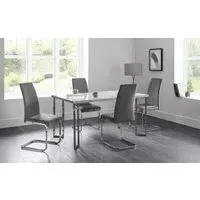 5-Piece Dining Set with Grey Chairs - White