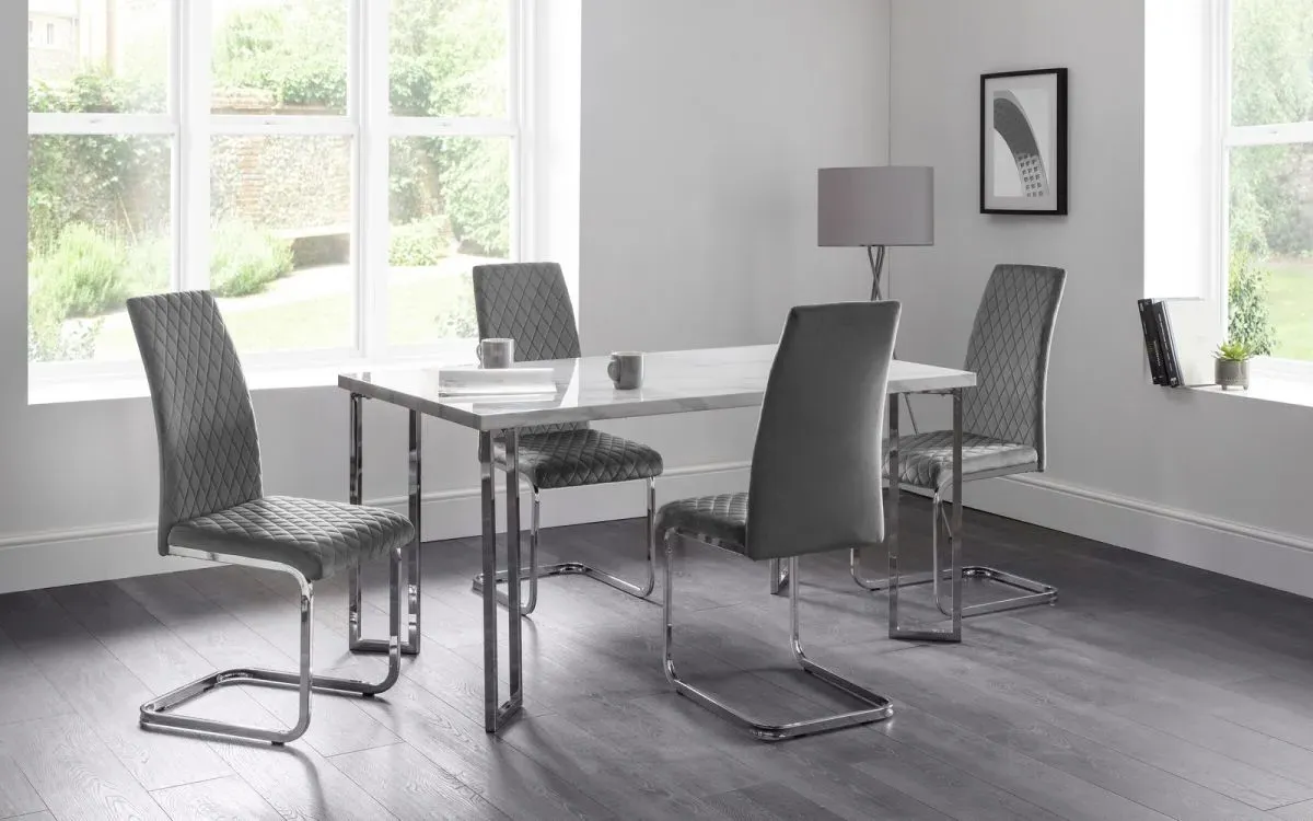 5-Piece Dining Set with Grey Chairs - White