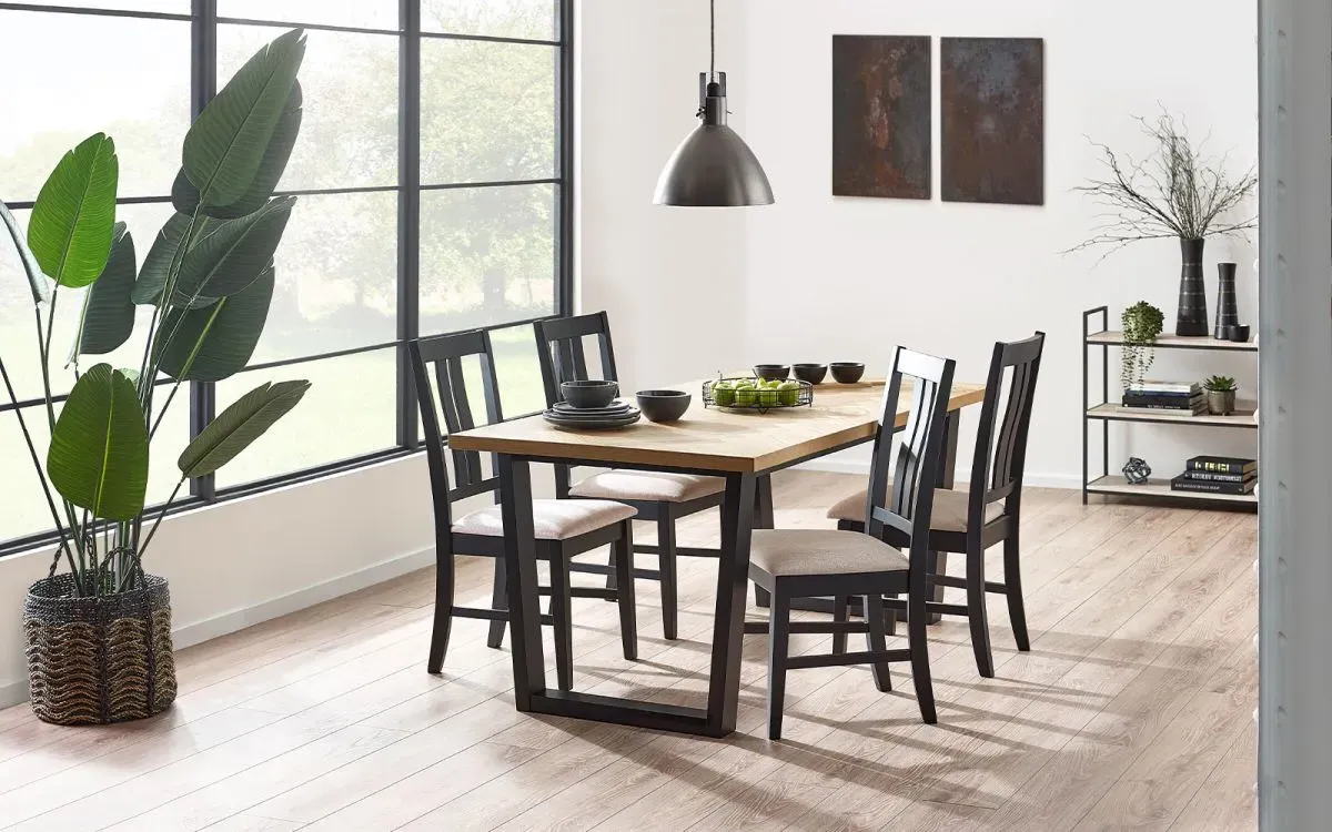 5-Piece Dining Set with Herringbone Top - Natural image