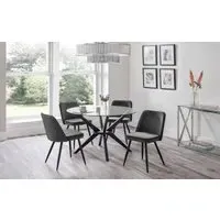 5-Piece Dining Set with Round Table - Grey, Glass