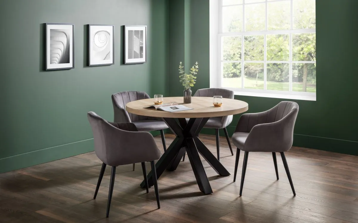 5-Piece Dining Set with Round Table - Oak, MDF