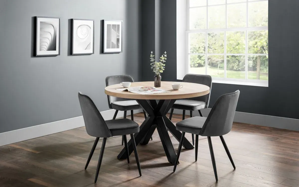 5-Piece Dining Set with Round Table - Oak, MDF