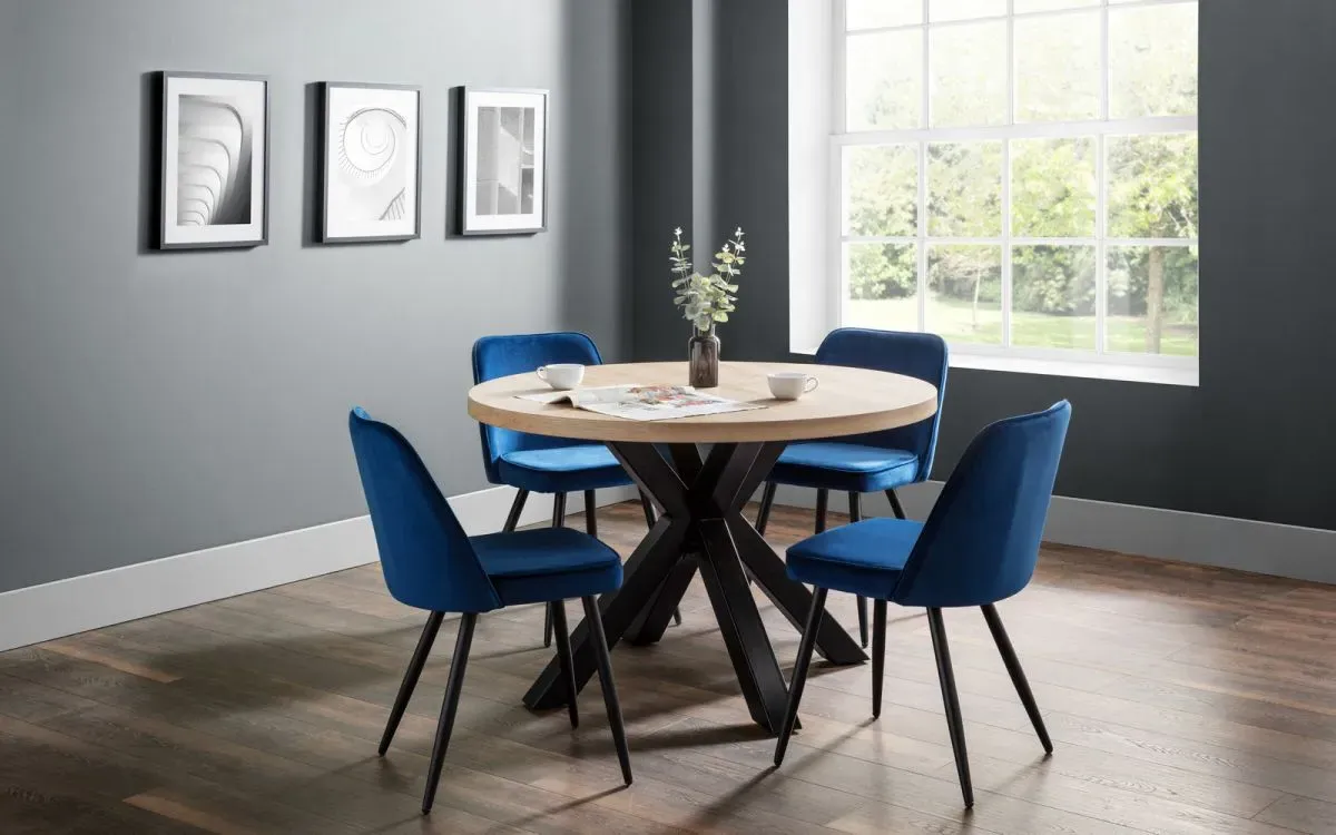 5-Piece Dining Set with Round Table - Oak, MDF