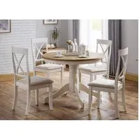 5-Piece Round Dining Set - Ivory, Oak Veneer