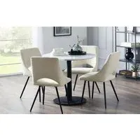 5-Piece Round Dining Set - White, Marble Effect