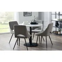 5-Piece Round Dining Set - White, Marble Effect
