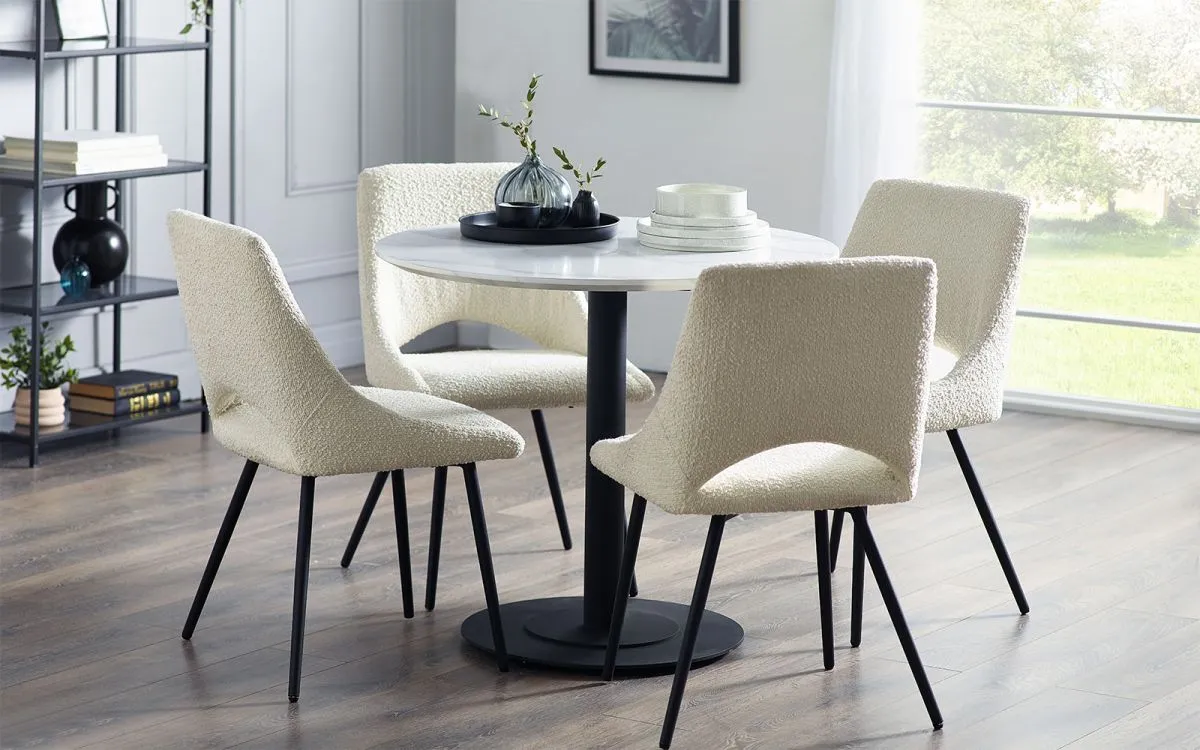 5-Piece Round Dining Set - White, Marble Effect image
