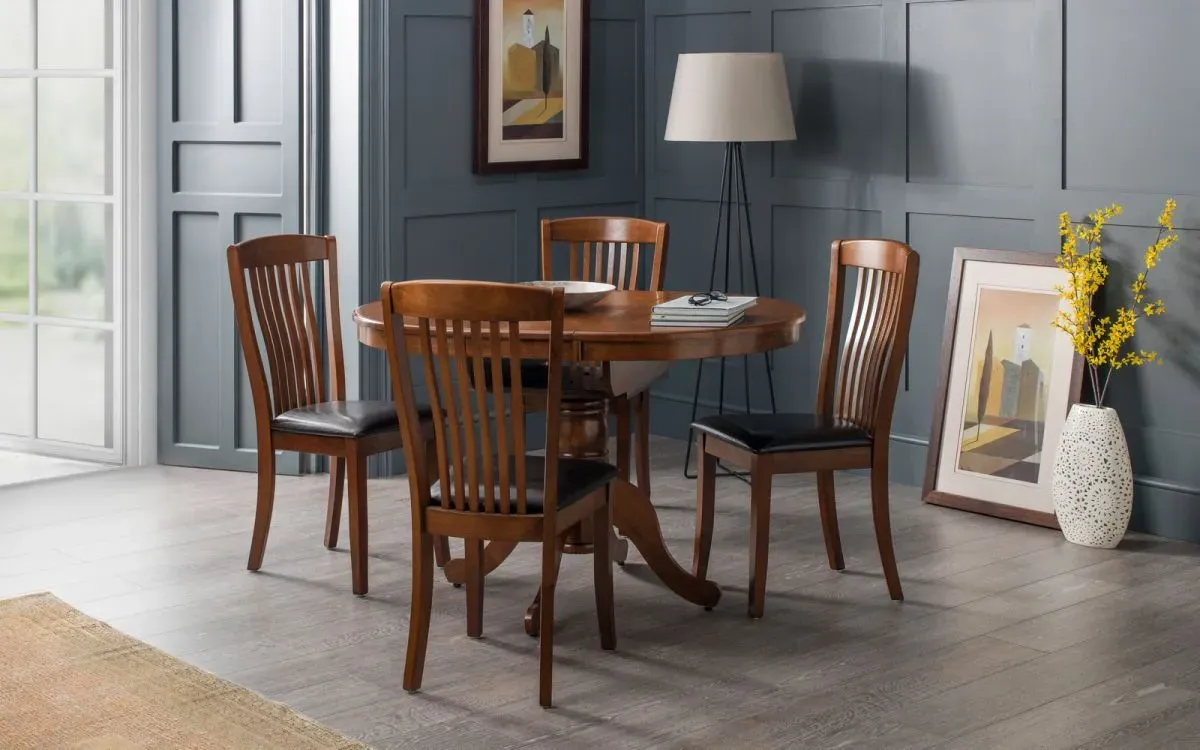 5-Piece Round Extending Table Set - Mahogany Wood