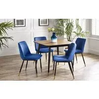 5-Piece Square Dining Set - Blue, Walnut Veneer