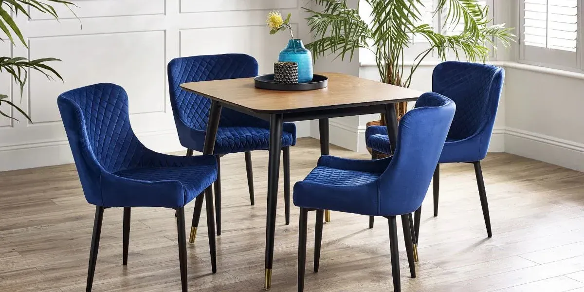 5-Piece Square Dining Set - Blue, Walnut Veneer
