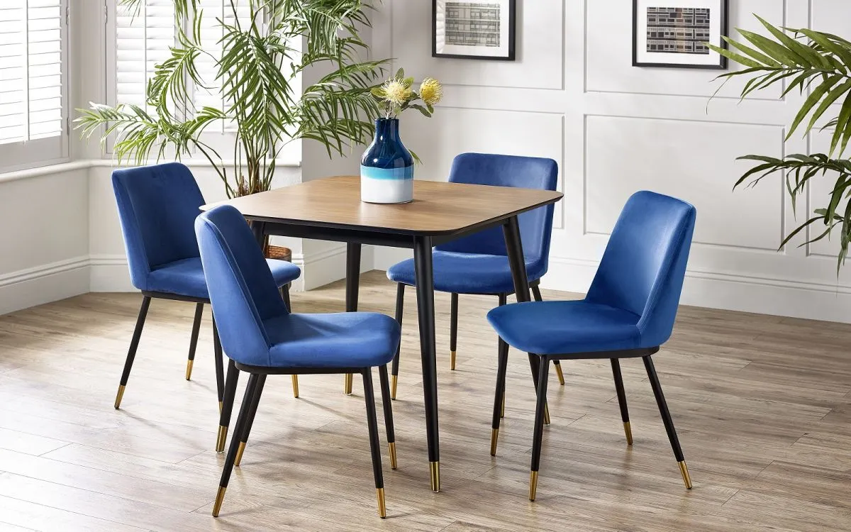 5-Piece Square Dining Set - Blue, Walnut Veneer image