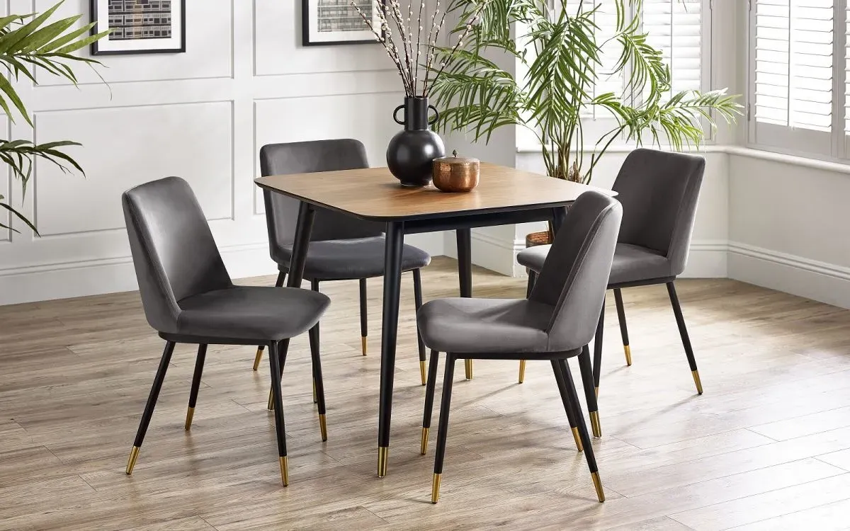 5-Piece Square Dining Set - Green, Walnut Veneer