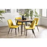 5-Piece Square Dining Set - Mustard, Walnut Veneer