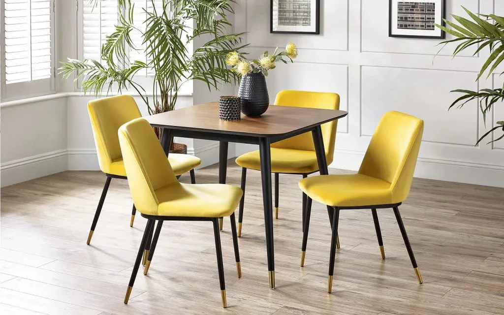 5-Piece Square Dining Set - Mustard, Walnut Veneer