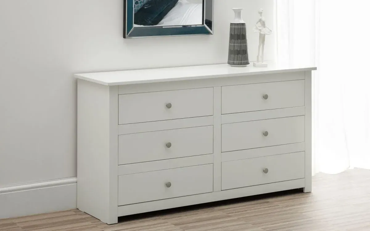 6-Drawer Chest with Silver Handles - White, Wood