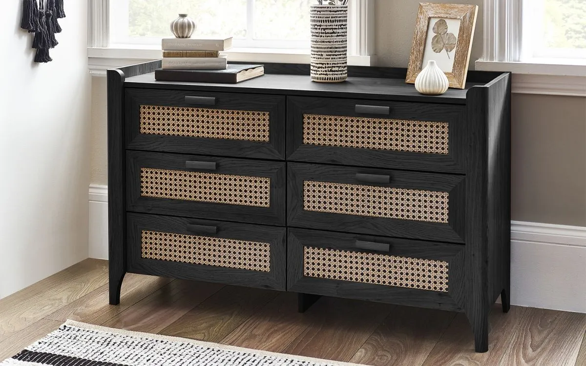 6 Drawer Wide Chest with Curved Edges - Black, Ash image