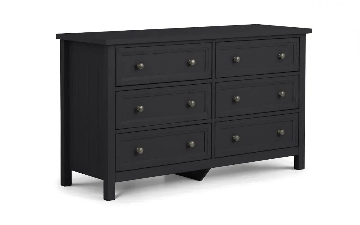6 Drawer Wide Chest with Panelling - Anthracite, MDF
