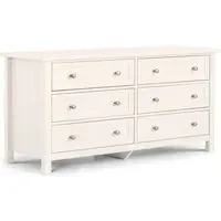 6 Drawer Wide Chest with Panelling - White, Pine
