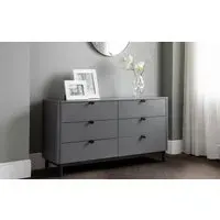 6 Drawer Wide Chest with Rounded Corners - Grey, MDF