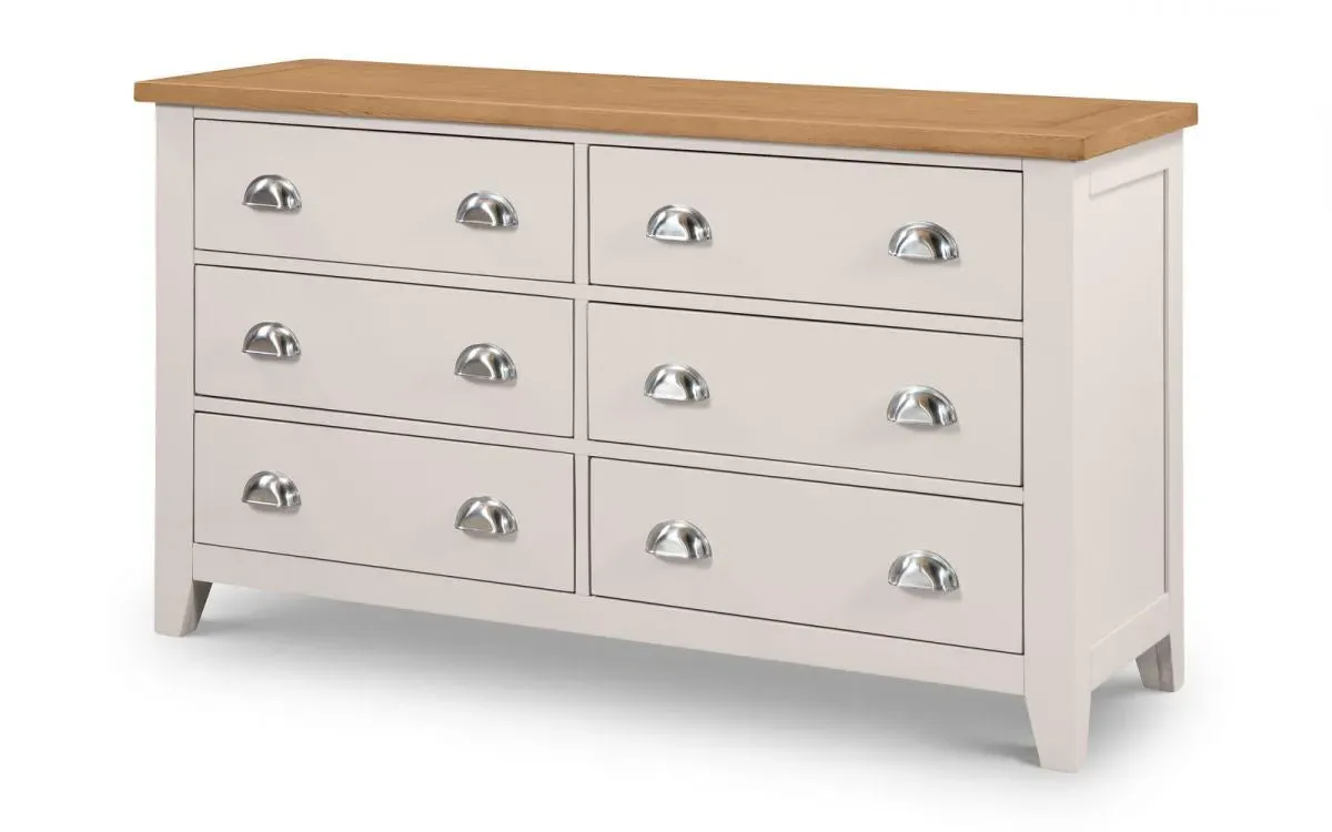 6 Drawer Wide Chest with Rounded Corners - Grey, Oak