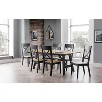 7-Piece Dining Set with Cross Back Chairs - Oak