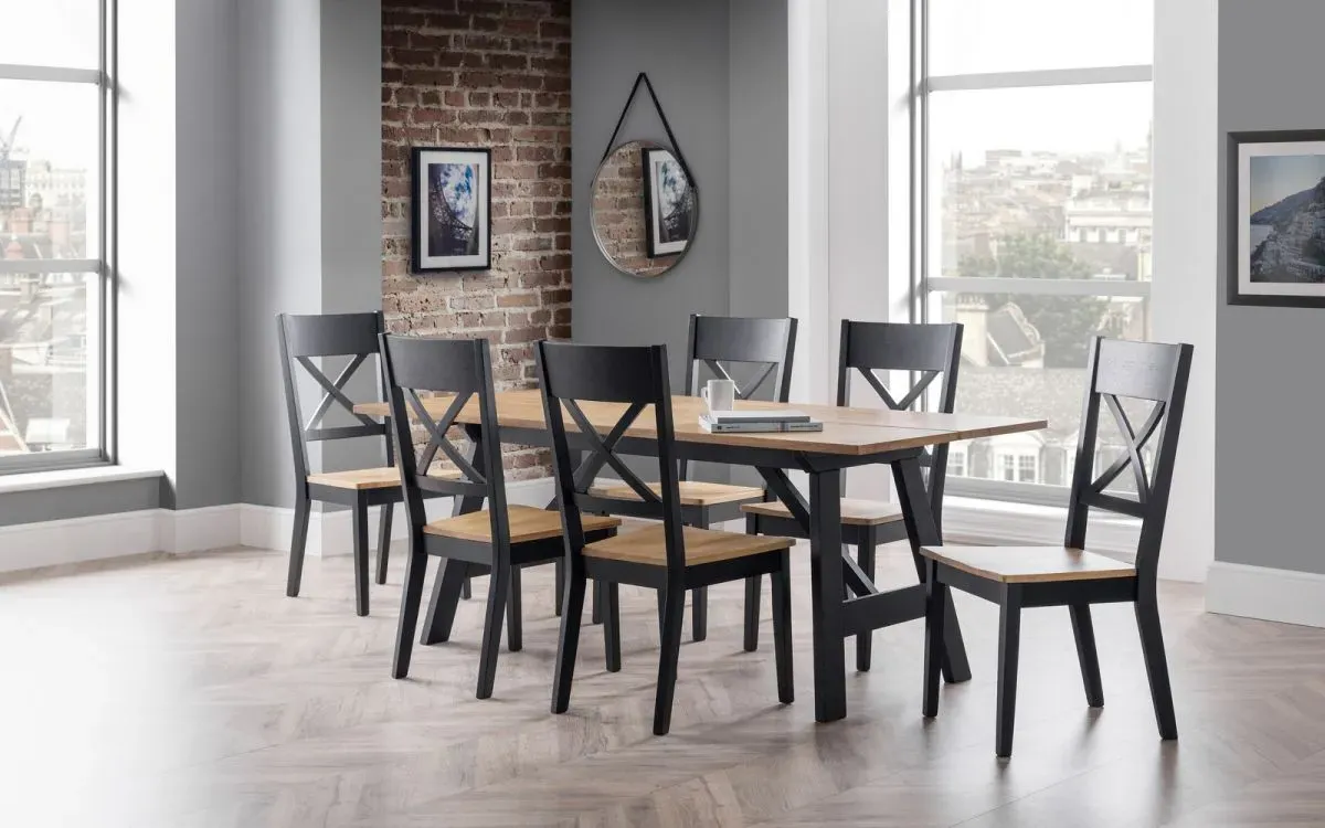 7-Piece Dining Set with Cross Back Chairs - Oak