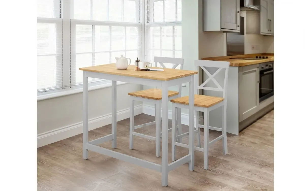 Bar Set with Cross Back Stools - Grey, Oak image