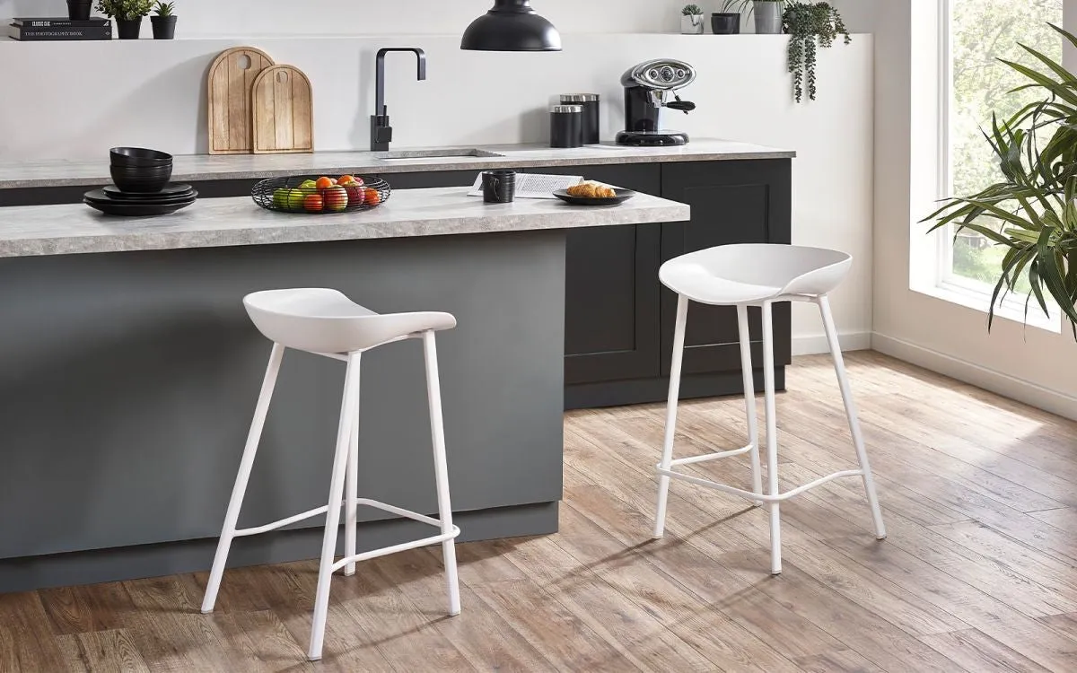 Bar Stool with Curved Design - White, Metal image