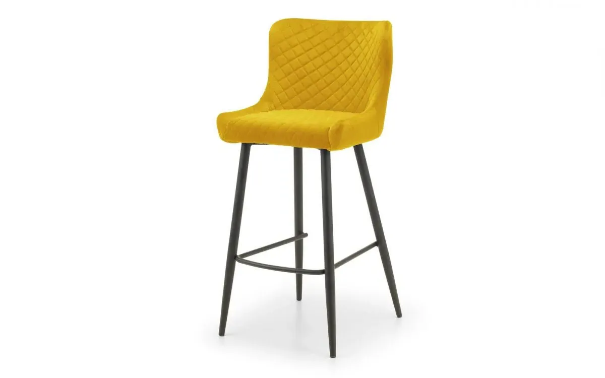 Bar Stool with Quilted Detail - Mustard, Velvet