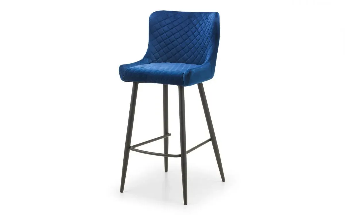 Bar Stool with Quilted Stitching - Blue, Velvet image
