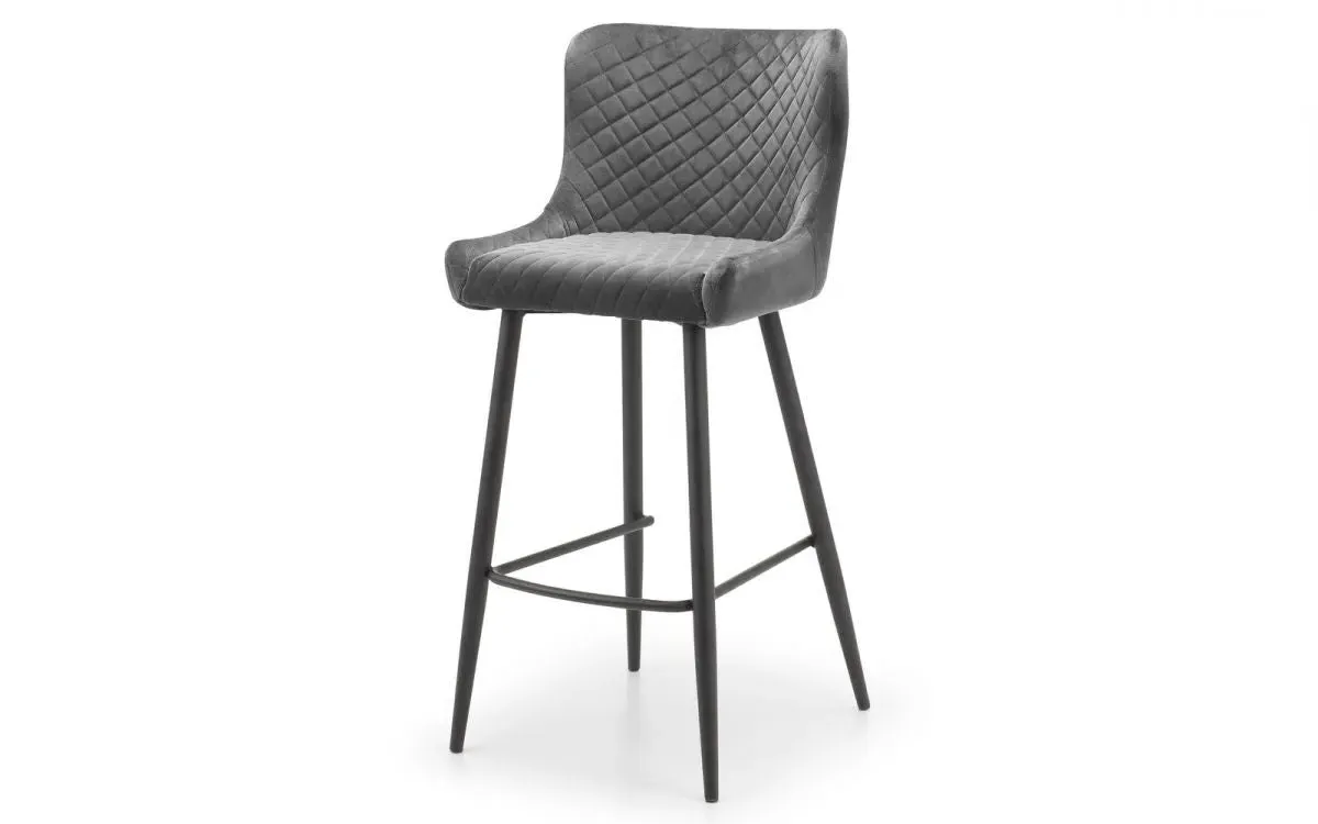 Bar Stool with Quilted Stitching - Grey, Velvet