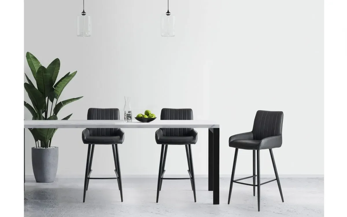Barstool with Metal Frame - Black, Faux Leather image