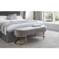 Bedroom Bench with Gold Legs - Grey, Velvet