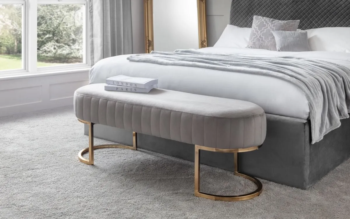 Bedroom Bench with Gold Legs - Grey, Velvet image