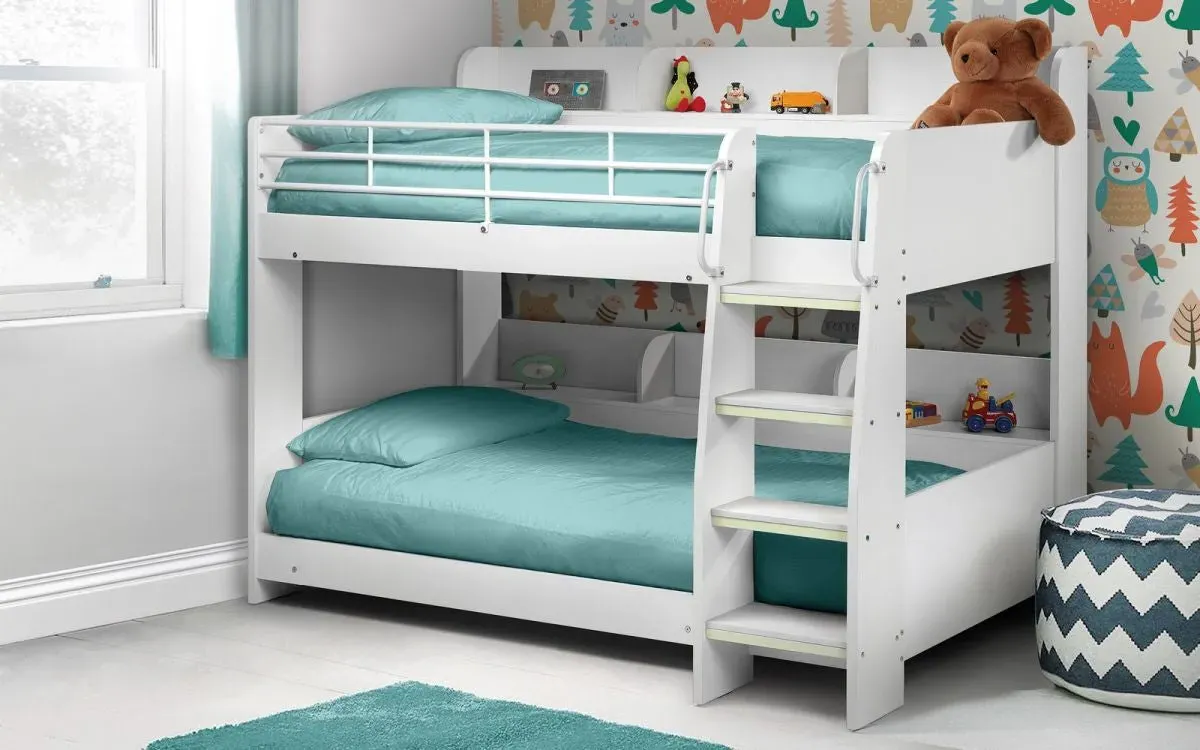 Bunk Bed with Storage Shelves - White, Steel image