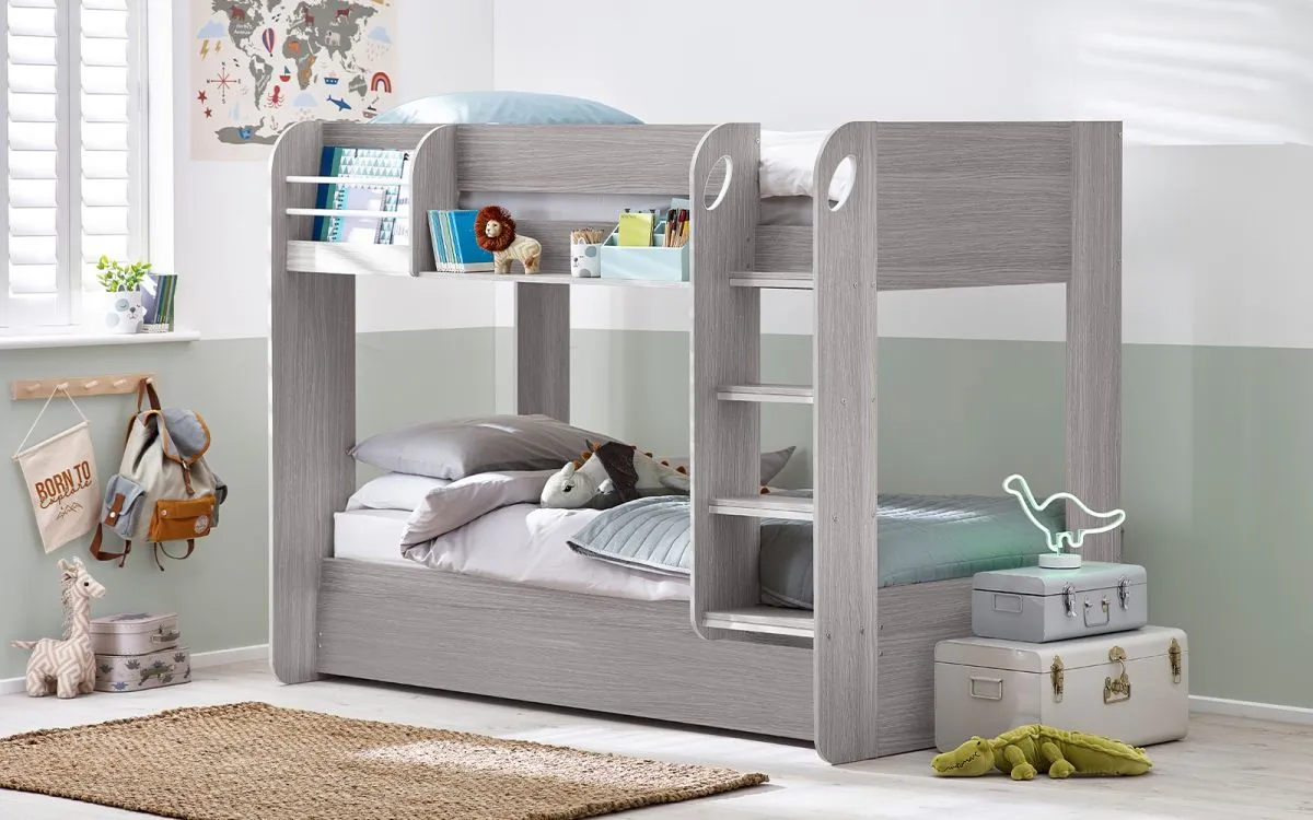 Bunk Bed with Trundle - Grey, Oak Effect image