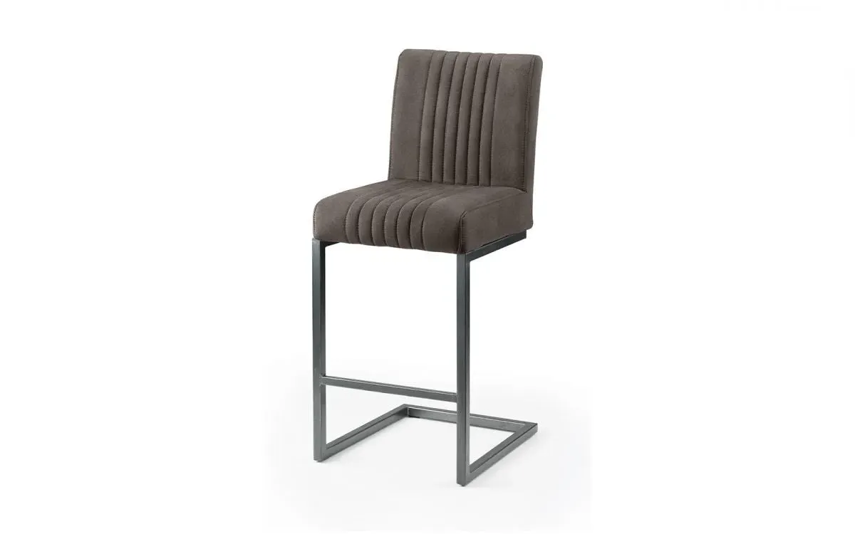 Cantilever Bar Stool with Padding - Grey, Suede