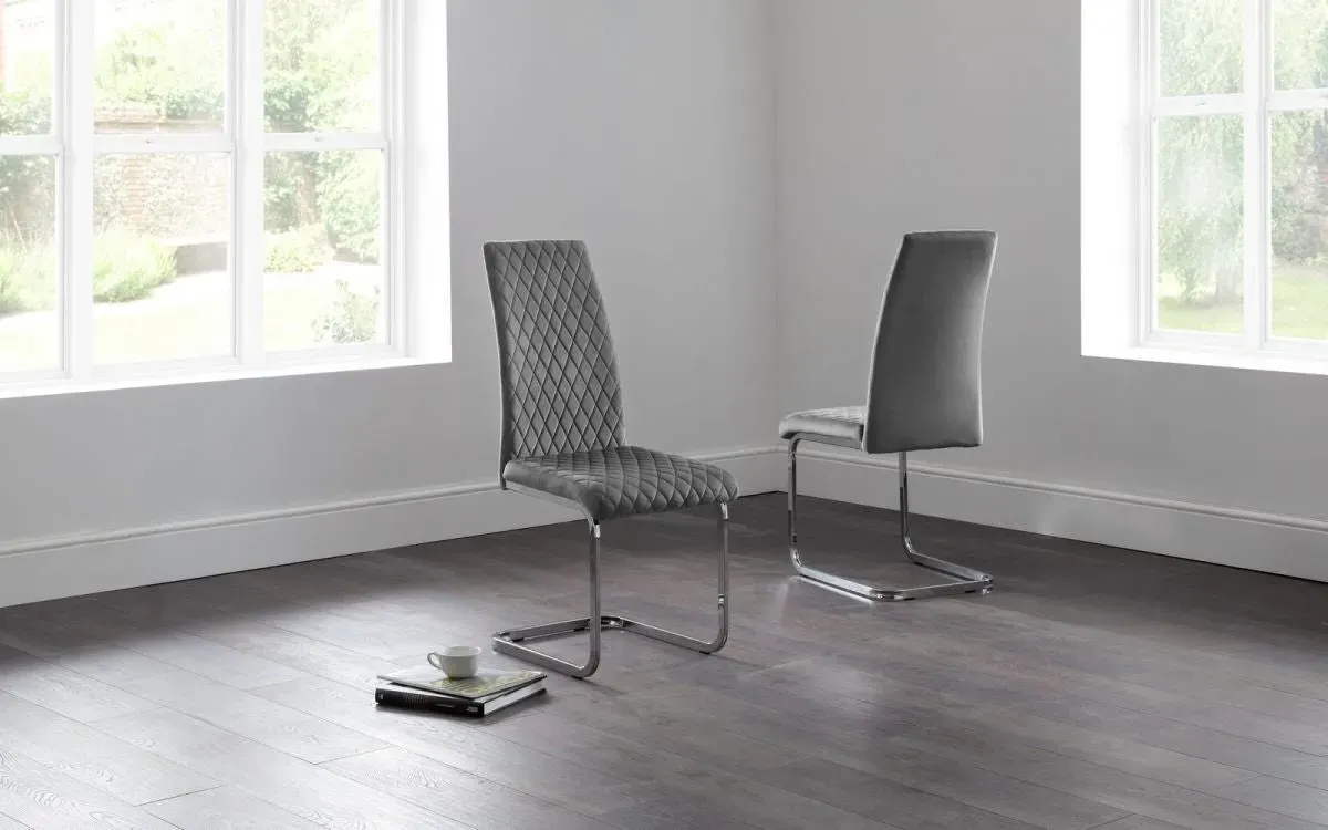 Cantilever Dining Chair Set of 2 - Grey, Velvet image
